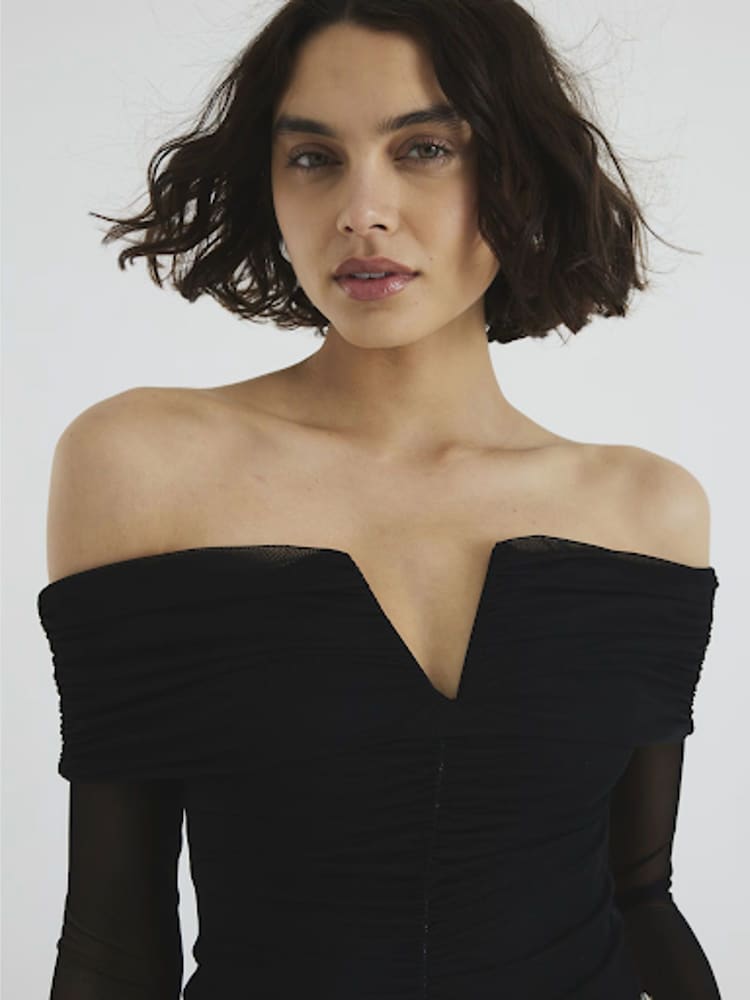River Island Black Mesh Bardot Bodysuit - Image 2 of 6 River Island Black Mesh Bardot Bodysuit - Image 2 of 6