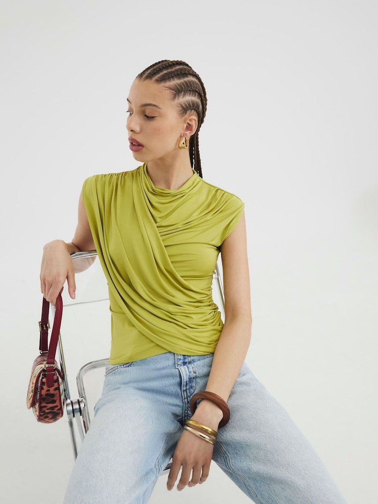 River Island Green Sleeveless Wrap Drape Top - Image 1 of 4 River Island Green Sleeveless Wrap Drape Top - Image 1 of 4