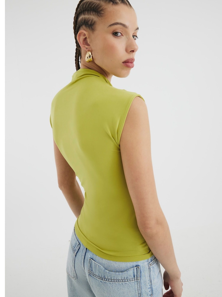 River Island Green Sleeveless Wrap Drape Top - Image 2 of 4 River Island Green Sleeveless Wrap Drape Top - Image 2 of 4