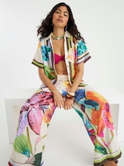 River Island Cream Tropical Print Trousers - Image 1 of 4