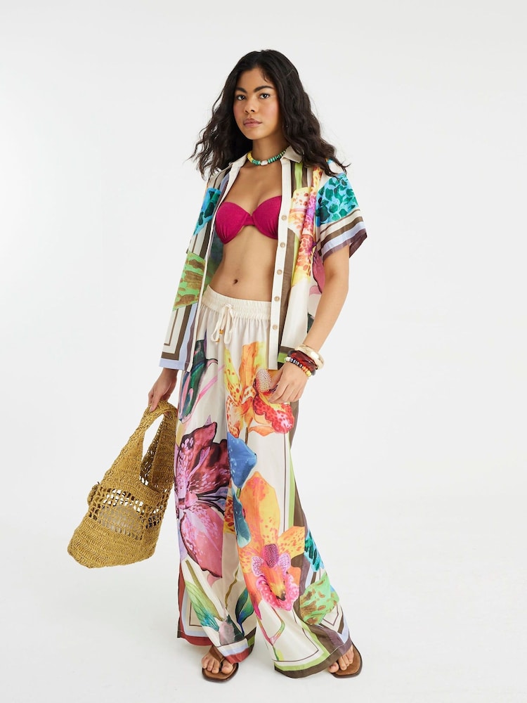 River Island Cream Tropical Print Trousers - Image 2 of 4