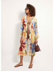 River Island Blue Printed Long Line Kimono - Image 1 of 4