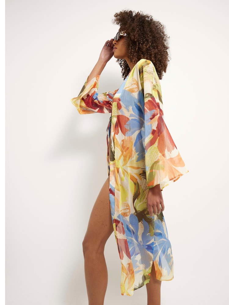 River Island Blue Printed Long Line Kimono - Image 2 of 4