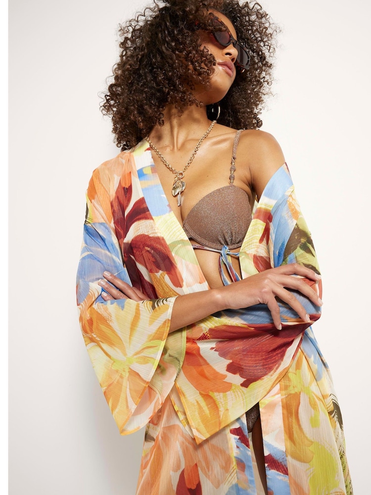 River Island Blue Printed Long Line Kimono - Image 4 of 4