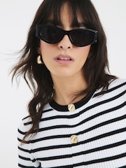 River Island Cream Striped Knit Short Sleeve Belted Top - Image 3 of 6