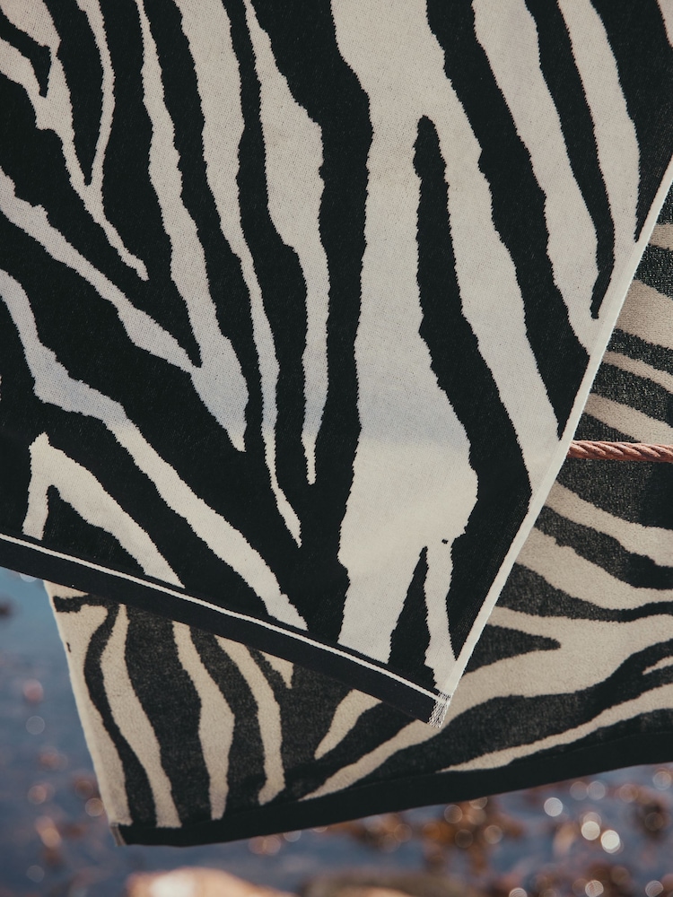 Zebra Monochrome Beach Towel 100% Cotton - Image 2 of 3