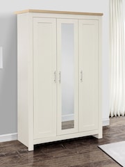 Birlea Cream and Oak Highgate 3 Door Mirrored Effect Wardrobe - Image 1 of 3