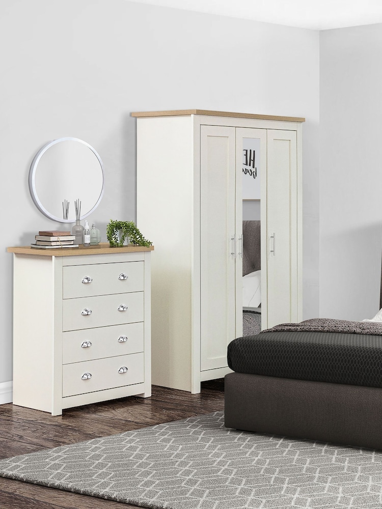Birlea Cream and Oak Highgate 3 Door Mirrored Effect Wardrobe - Image 2 of 3