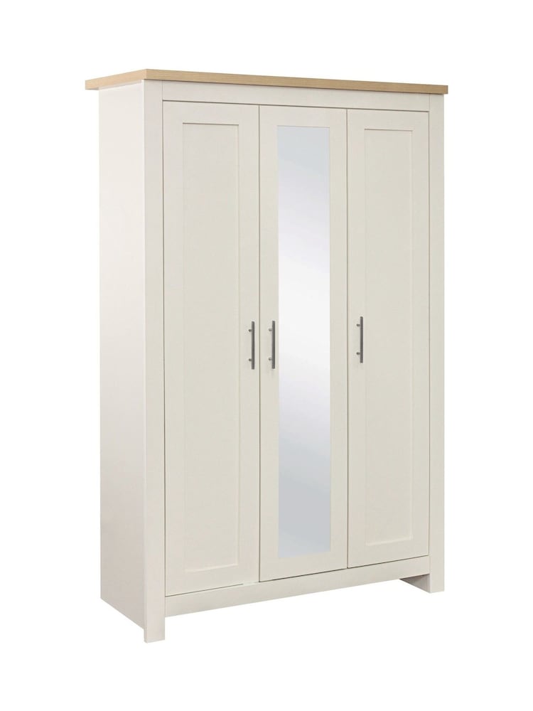 Birlea Cream and Oak Highgate 3 Door Mirrored Effect Wardrobe - Image 3 of 3