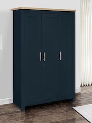 Birlea Navy Blue and Oak Highgate 3 Door Mirrored Effect Wardrobe - Image 1 of 3