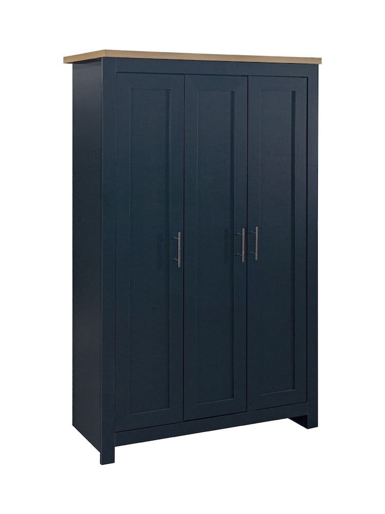 Birlea Navy Blue and Oak Highgate 3 Door Mirrored Effect Wardrobe - Image 3 of 3
