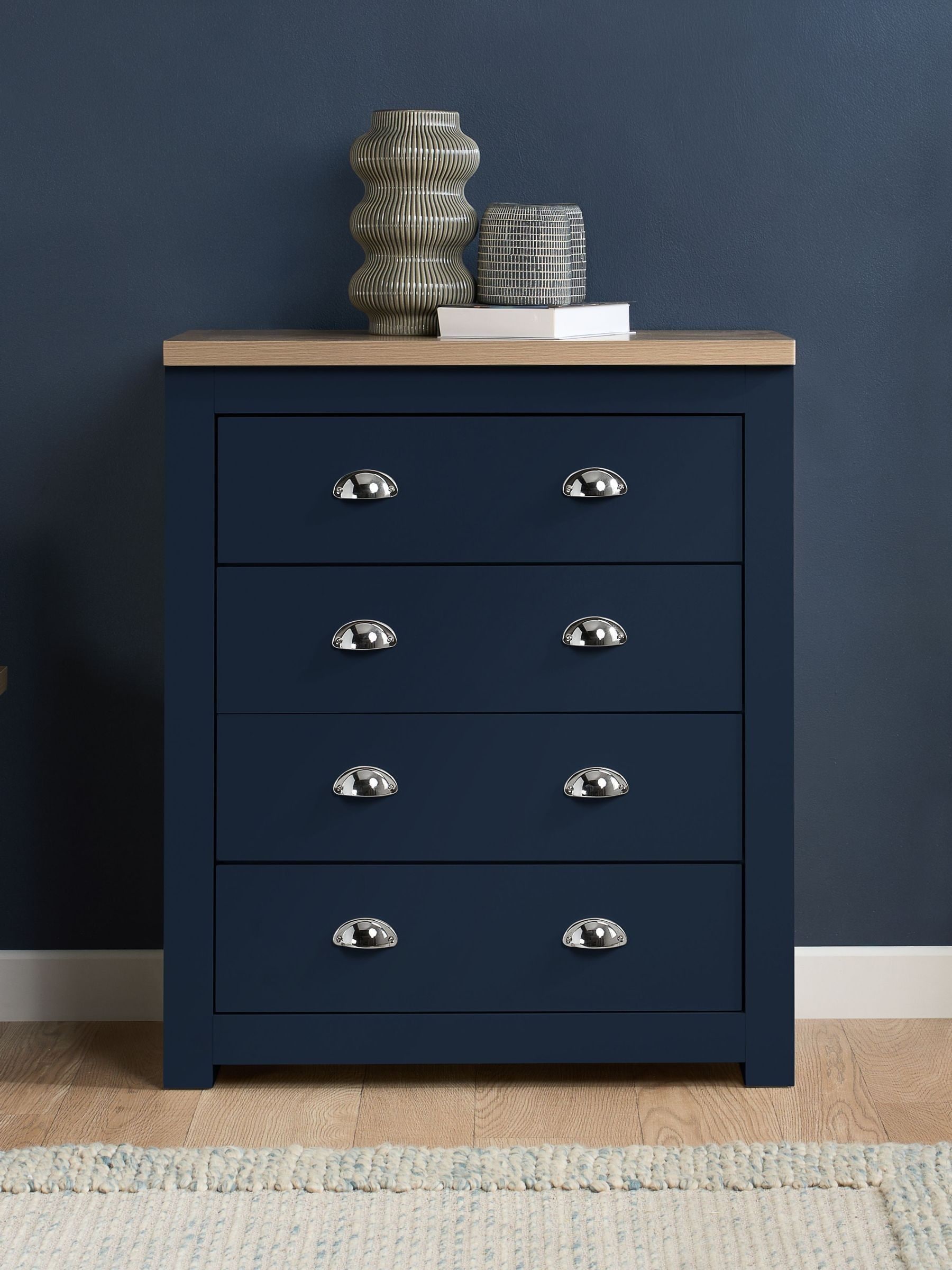 Buy Birlea Navy Blue and Oak Highgate 4 Drawer Effect Chest from
