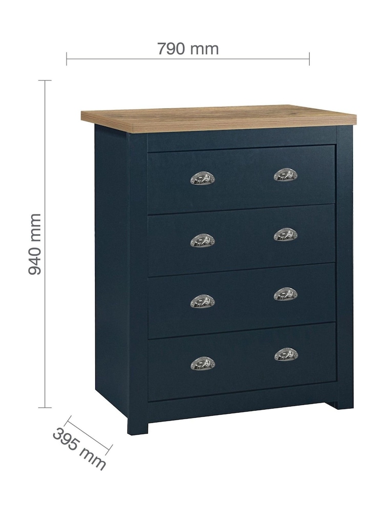 Birlea Navy Blue and Oak Highgate 4 Drawer Effect Chest - Image 7 of 7