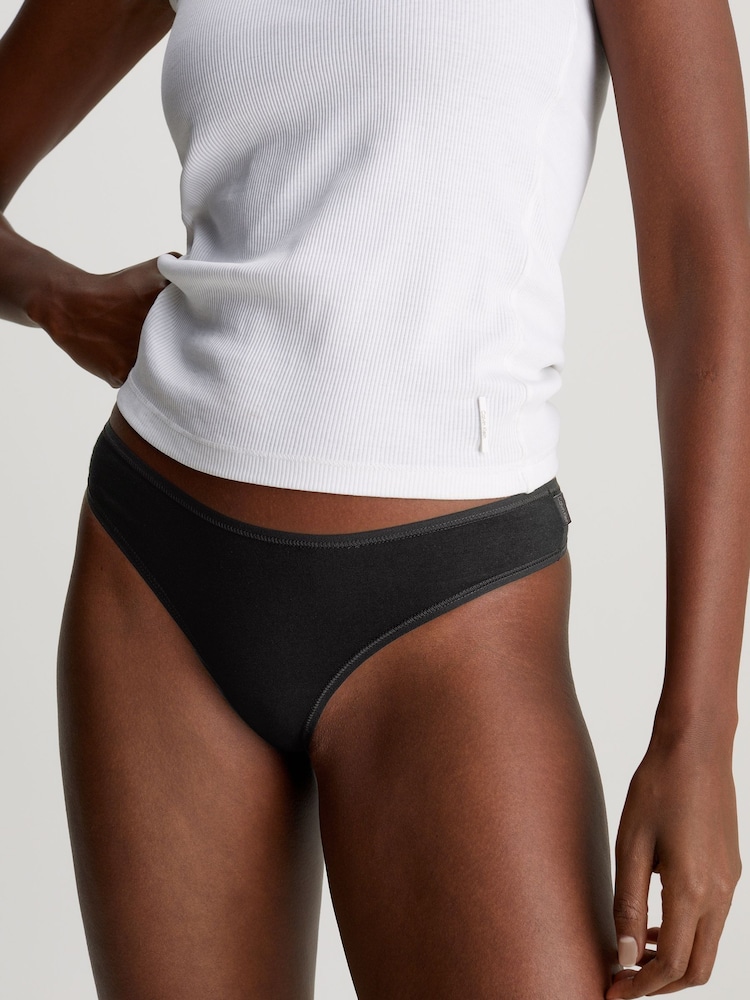 Calvin Klein Black Ideal Cotton Thongs 3 Pack - Image 1 of 4