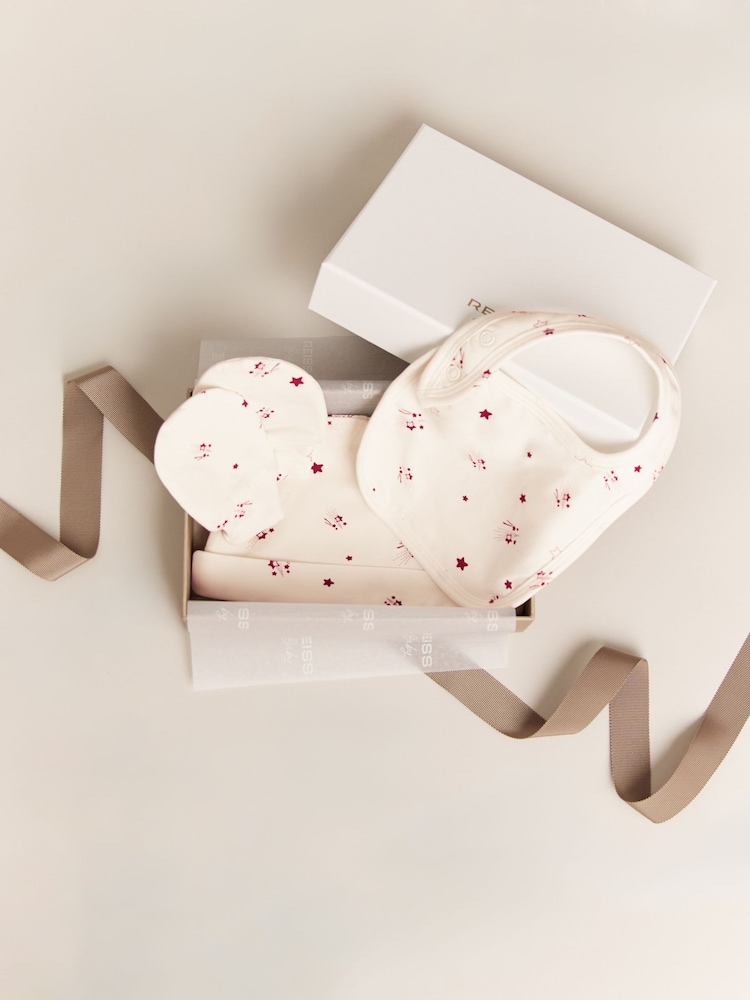 Reiss Ivory Print Olyv Hat, Bib And Mittens Set - Image 1 of 3
