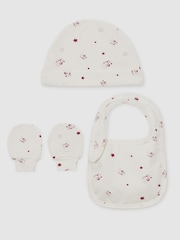 Reiss Ivory Print Olyv Hat, Bib And Mittens Set - Image 3 of 3