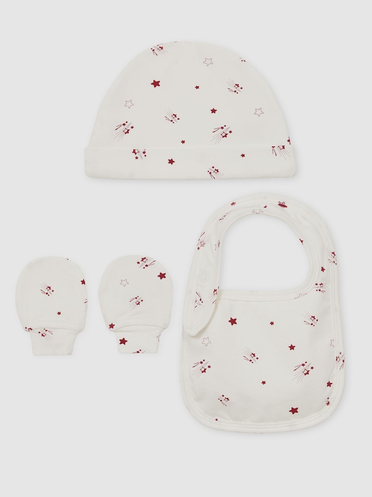 Reiss Ivory Print Olyv Hat, Bib And Mittens Set - Image 3 of 3