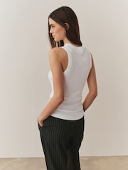 White Racer Ribbed Vest Top - Image 4 of 7