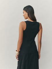 Black/Gold Trim Hardware Detail Racer Ribbed Vest Top - Image 2 of 8