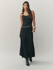 Black/Gold Trim Hardware Detail Racer Ribbed Vest Top - Image 4 of 8