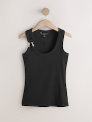 Black/Gold Trim Hardware Detail Racer Ribbed Vest Top - Image 6 of 8