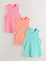 Fluro Pink/Blue/Orange Racer Ribbed Vest Top - Image 1 of 11