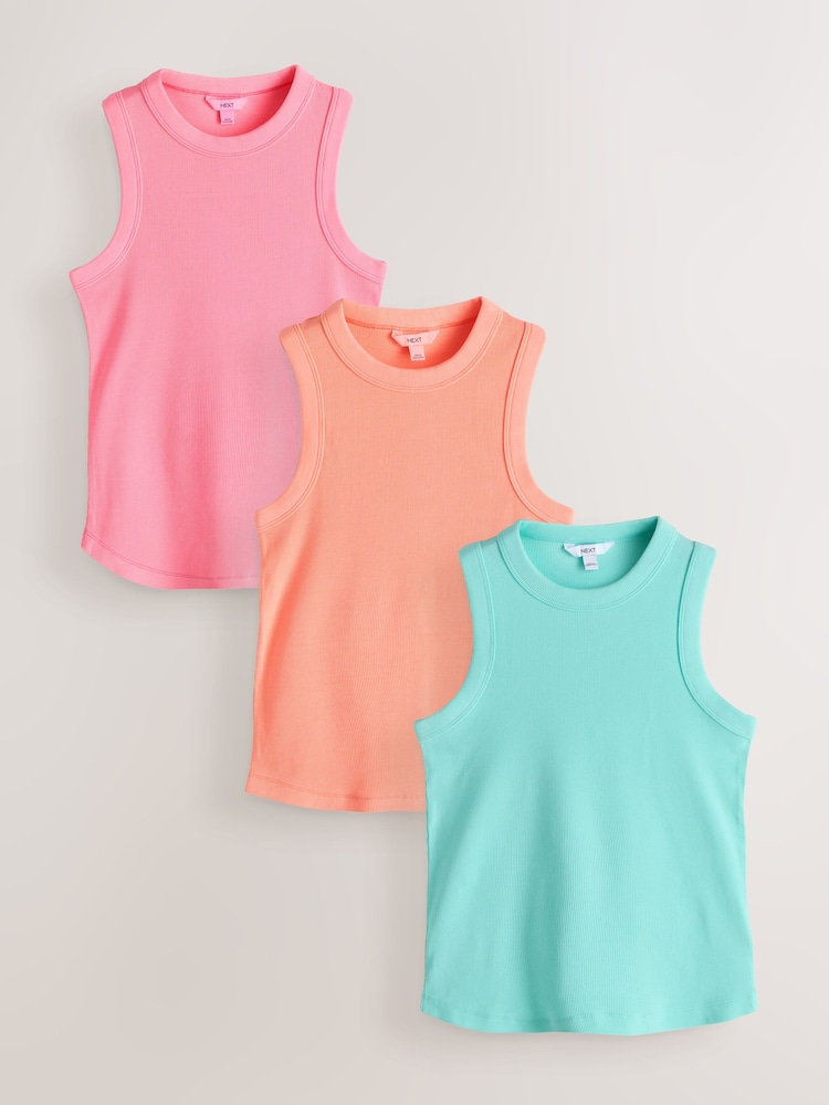 Fluro Pink/Blue/Orange Racer Ribbed Vest Top - Image 1 of 11
