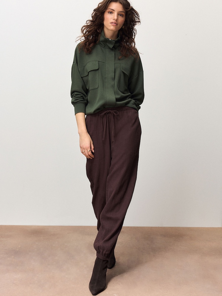 Chocolate Brown Linen Blend Balloon Leg Trousers - Image 2 of 5