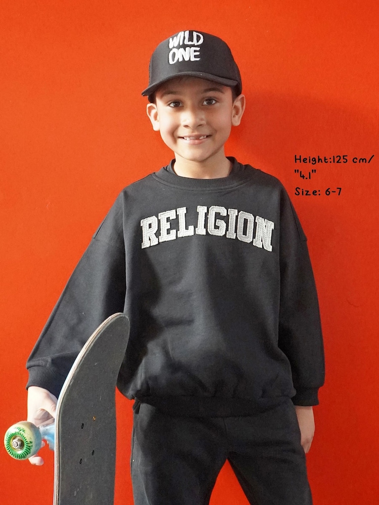 Religion Black Oversized Appliqué Sweatshirt - Image 2 of 4