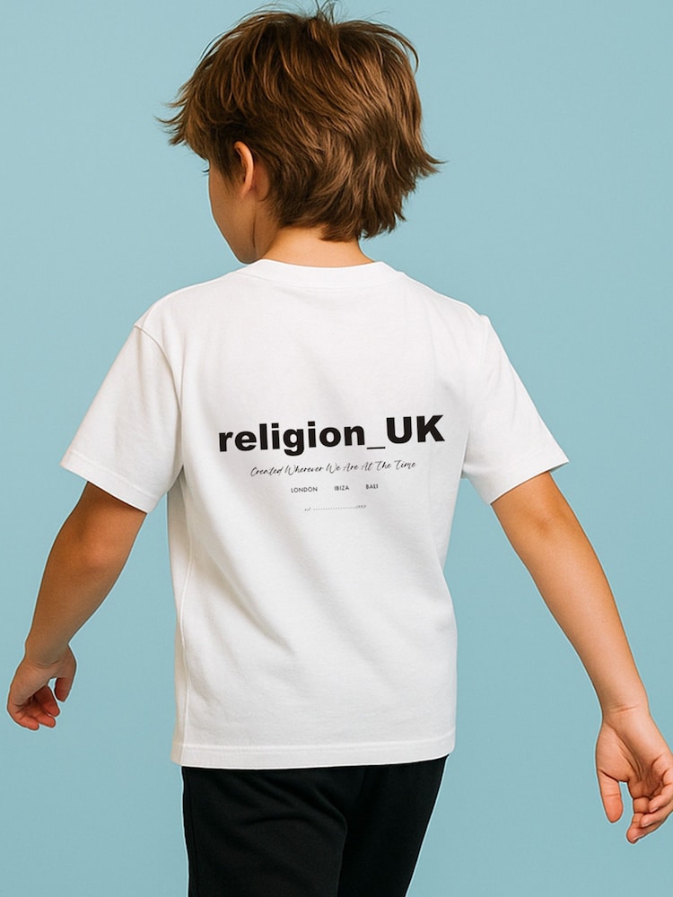 Religion White Oversized 3/4 Sleeve T-Shirt - Image 1 of 3
