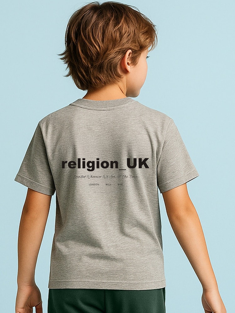 Religion Grey Oversized 3/4 Sleeve T-Shirt - Image 1 of 3