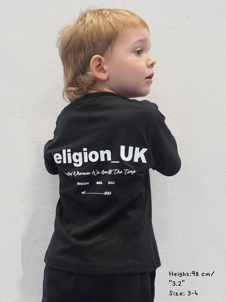 Religion Black Oversized 3/4 Sleeve T-Shirt - Image 1 of 3