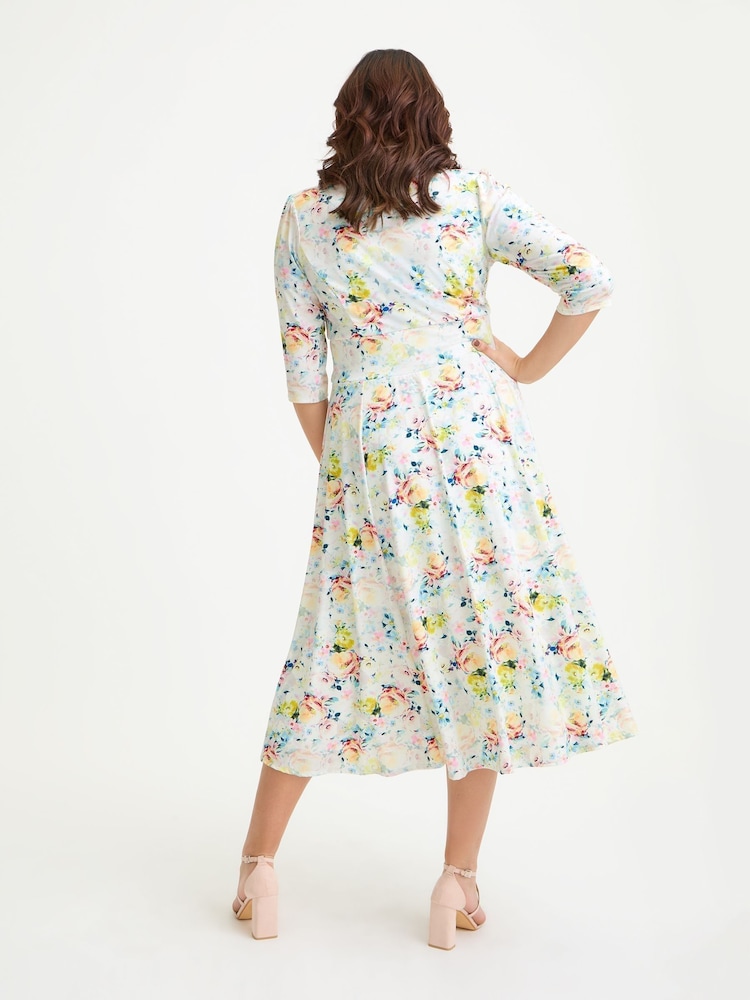 Scarlett & Jo White Helena Ivory Lemon Multi Midi Dress - Image 2 of 4