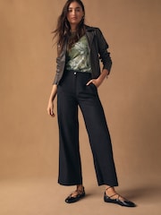 Black Smart Front Linen Blend Wide Leg Trousers - Image 2 of 5