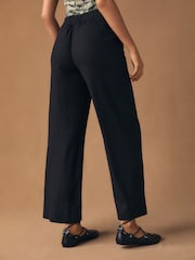 Black Smart Front Linen Blend Wide Leg Trousers - Image 4 of 5
