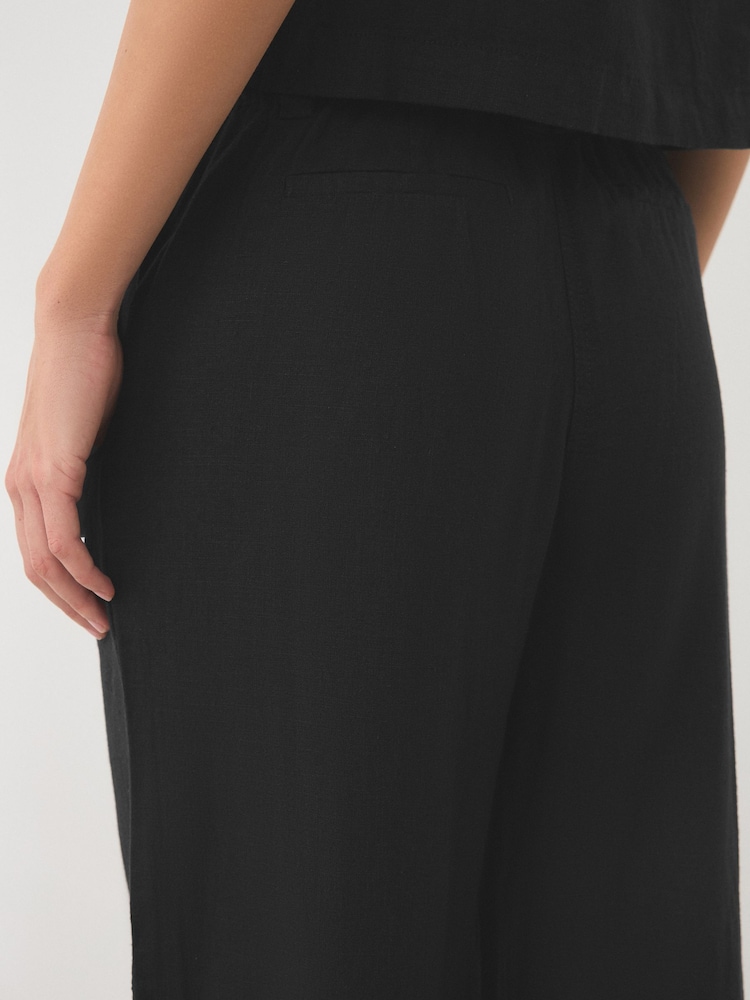 Negro - Smart Front Linen Blend Wide Leg Trousers - Imagen 6 de 6