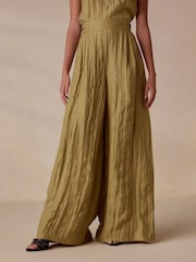 Olive Green N. Premium Linen Rich Super Wide Trousers - Image 3 of 5
