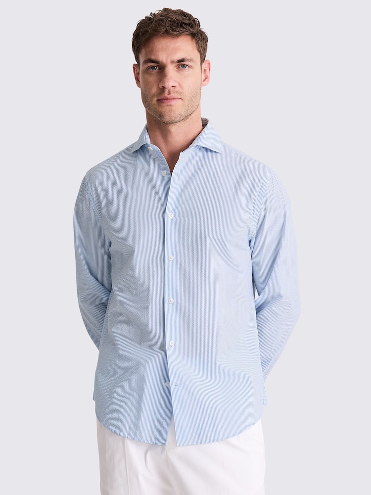 MOSS Blue Light Seersucker Stripe Shirt - Image 1 of 4