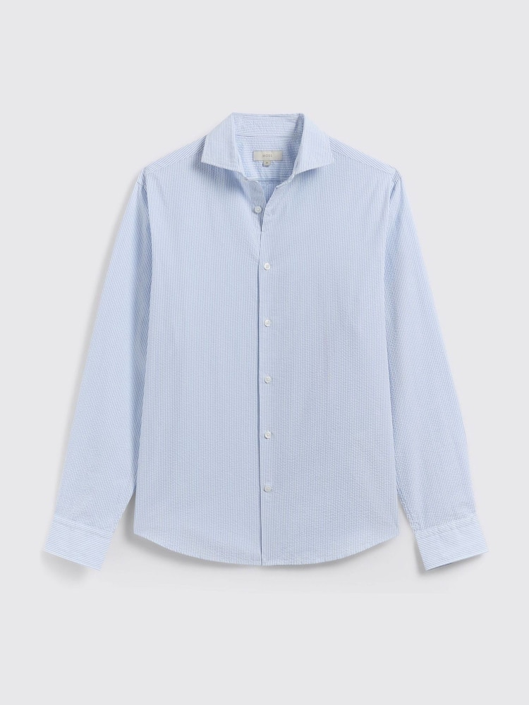 MOSS Blue Light Seersucker Stripe Shirt - Image 4 of 4