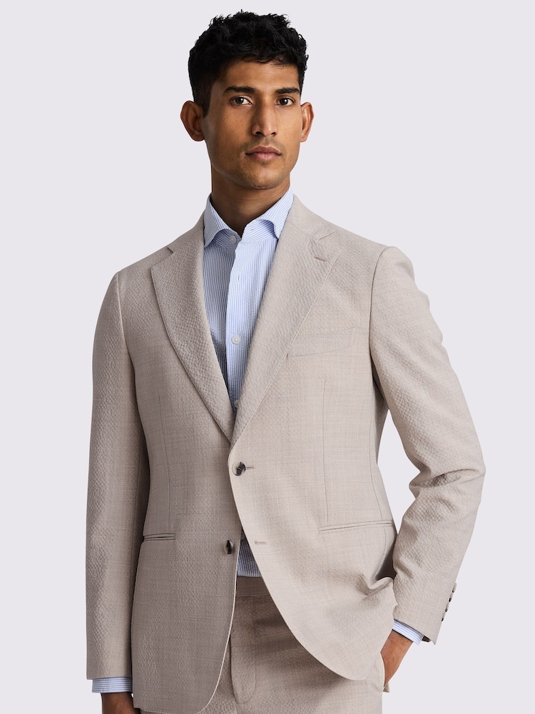 MOSS Natural Tailored Fit Oatmeal Seersucker Jacket - Image 1 of 4 MOSS Natural Tailored Fit Oatmeal Seersucker Jacket - Image 1 of 4