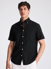 MOSS Black Short Sleeve Washed Oxford Shirt - Image 1 of 3