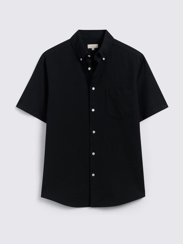 MOSS Black Short Sleeve Washed Oxford Shirt - Image 3 of 3