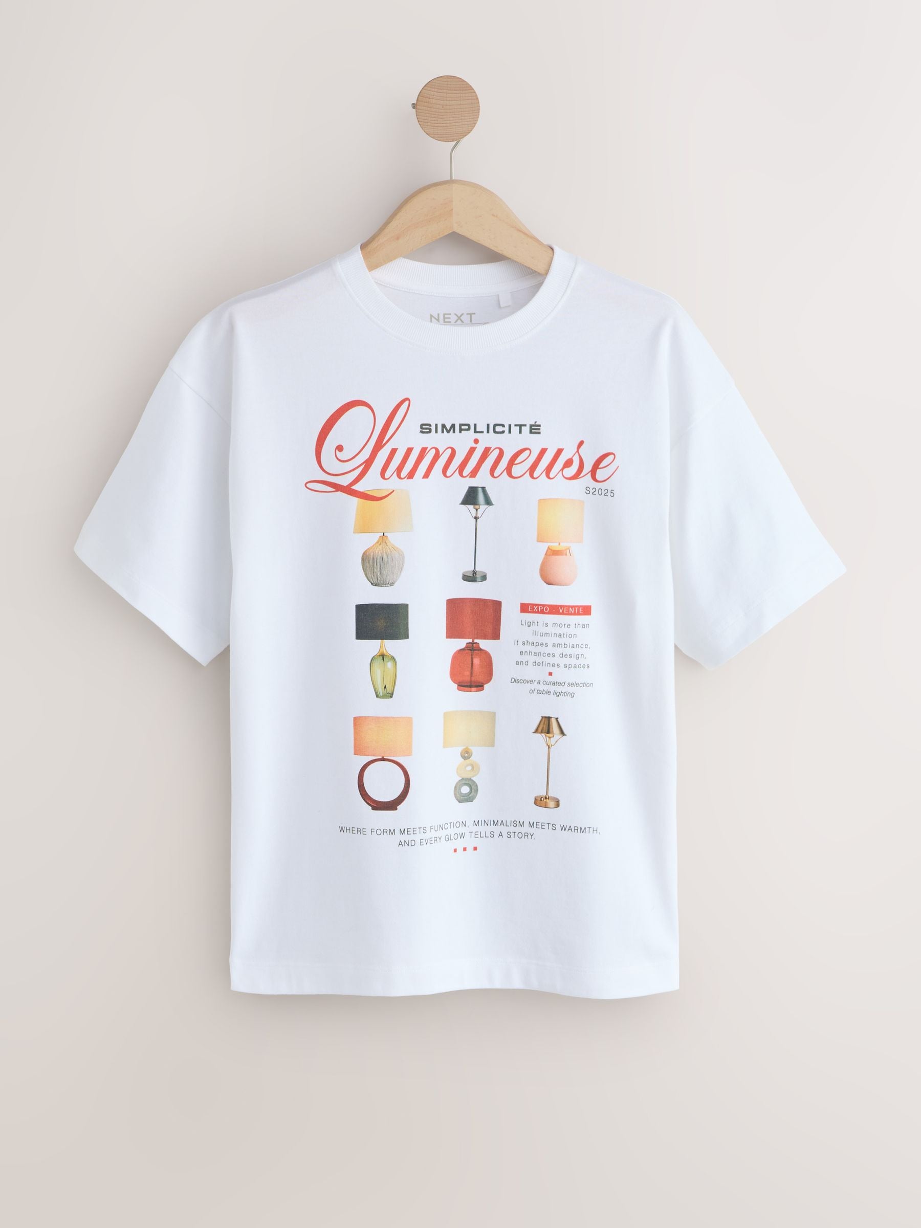 Buy White Short Sleeve Graphic Lamps Crew Neck T-Shirt from Next USA