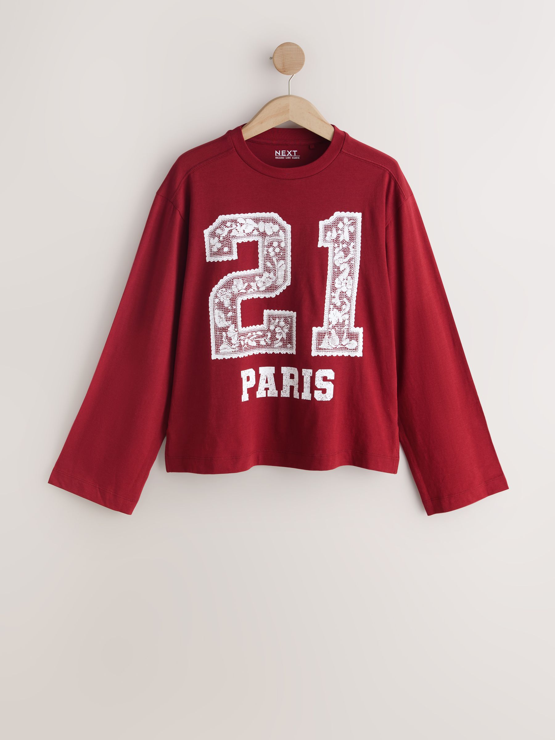 Buy Burgundy Red Paris Lace Graphic Crew Neck Long Sleeve T-Shirt