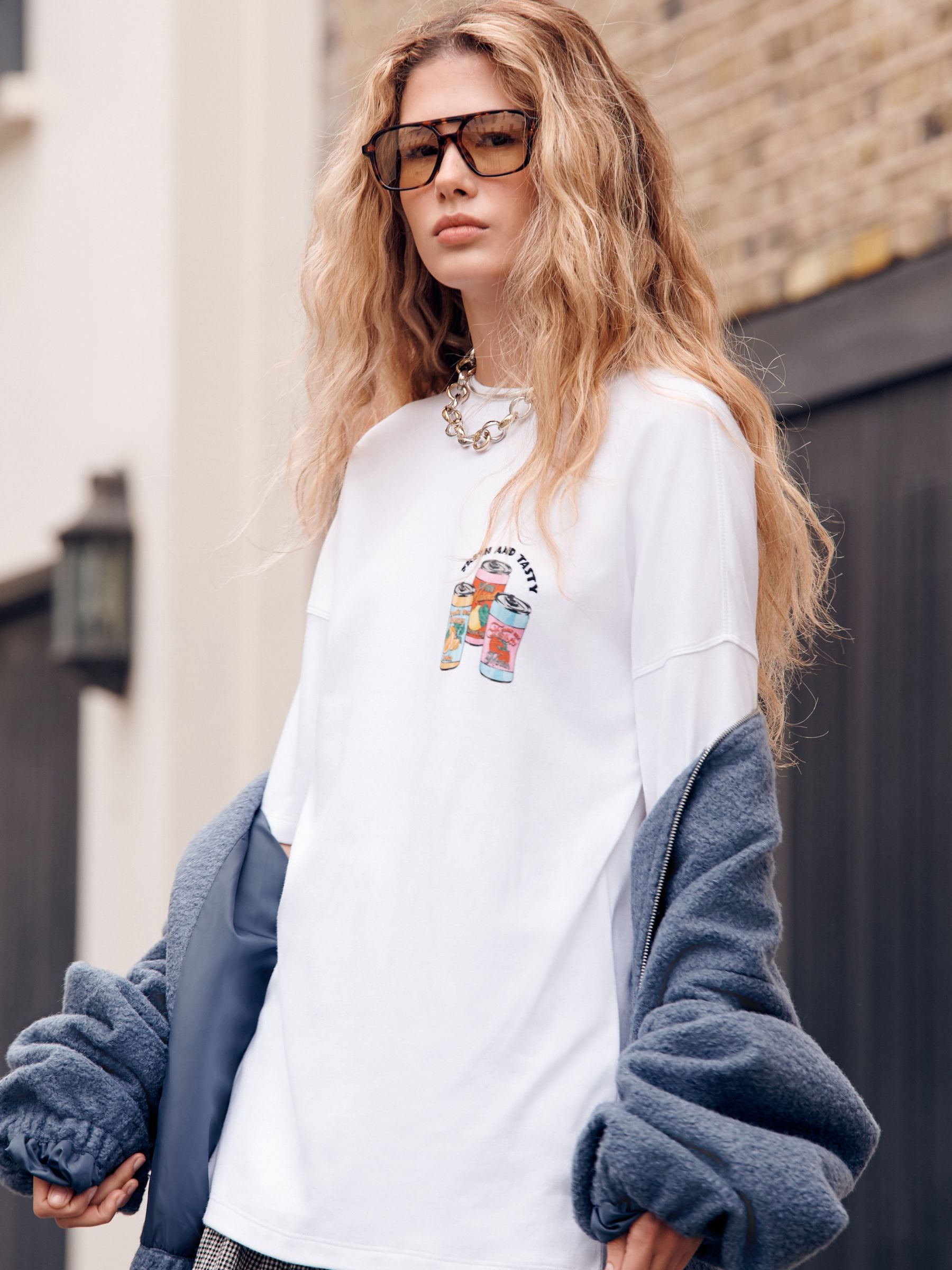 Buy White Short Sleeve Oversized Canned Drinks Crew Neck T-Shirt