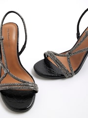 River Island Black Wide Diamante Strappy Heel Sandals - Image 6 of 6