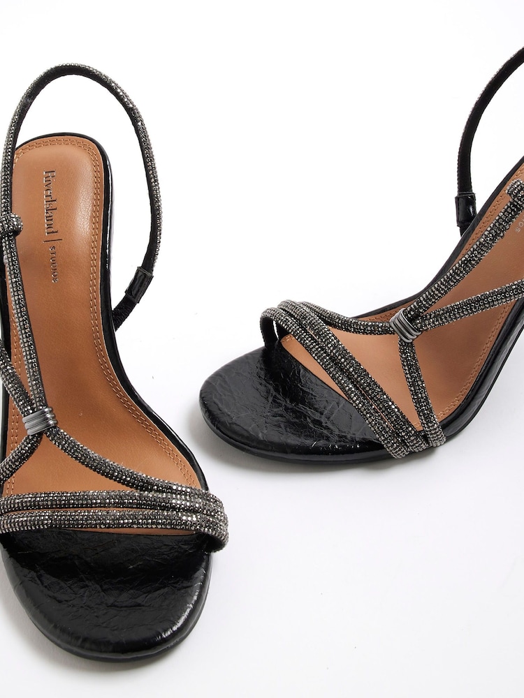 River Island Black Wide Diamante Strappy Heel Sandals - Image 6 of 6