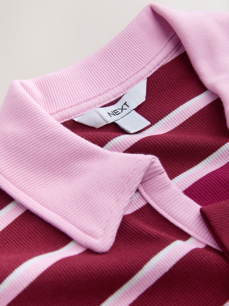 Pink/Berry Stripe Henley Long Sleeve Button Down Top - Image 2 of 3
