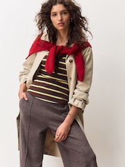 Brown with Blue/Yellow Stripe Henley Long Sleeve Button Down Top - Image 2 of 8