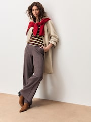 Brown with Blue/Yellow Stripe Henley Long Sleeve Button Down Top - Image 3 of 8